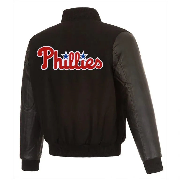 Philadelphia Phillies Black Wool and Leather Sleeves Varsity Men's Jacket