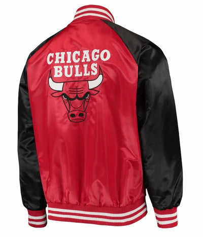 Chicago Bulls Point Guard Full-Snap Varsity Red and Black Satin Men's Bomber Jacket