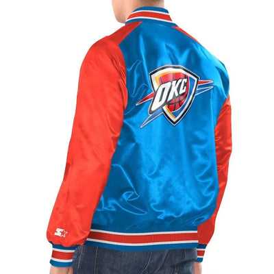 Oklahoma City Thunder Renegade Full-Snap Varsity Blue/Orange Satin Men's Bomber Jacket