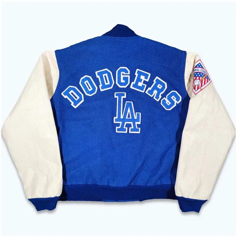 80s Los Angeles Dodgers Royal Blue & White Leather Sleeves Varsity Men's Jacket
