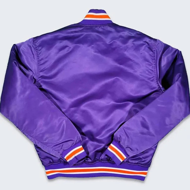 80’s Phoenix Suns Full-Snap Varsity Purple Satin Men's Bomber Jacket
