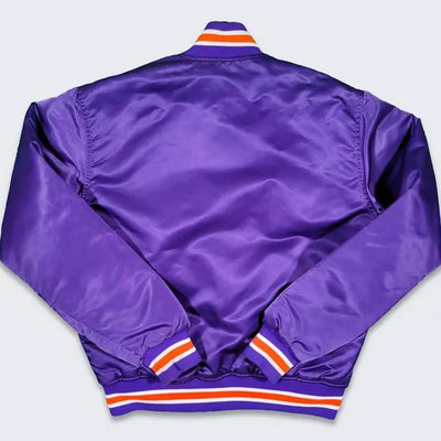 80’s Phoenix Suns Full-Snap Varsity Purple Satin Men's Bomber Jacket