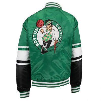 Boston Celtics Victory Full-Snap Varsity Kelly Green Satin Men's Bomber Jacket