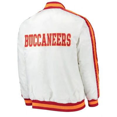 Tampa Bay Buccaneers Throwback D-Line Full-Snap Varsity White Satin Men's Bomber Jacket