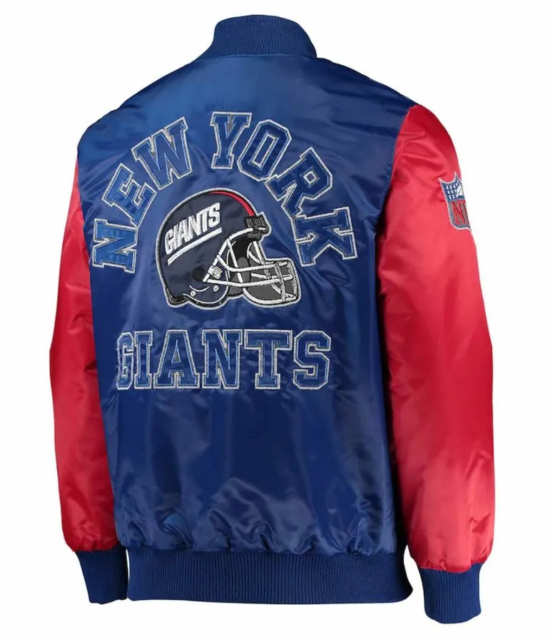 New York Giants Locker Room Throwback Full-Snap Varsity Royal Blue and Red Satin Men's Bomber Jacket