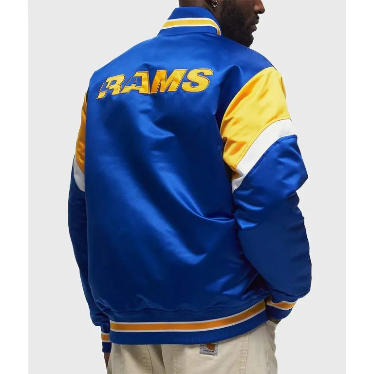 Los Angeles Rams Heavyweight Full-Snap Varsity Royal Blue Satin Men's Bomber Jacket