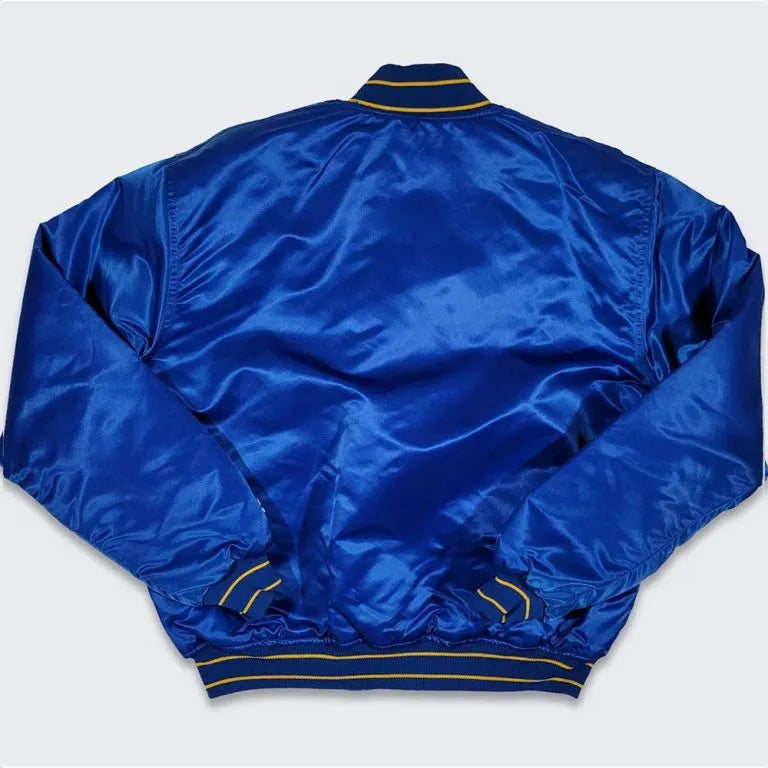90’s Denver Nuggets Full-Snap Varsity Blue Satin Men's Bomber Jacket