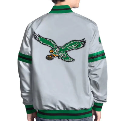 Philadelphia Eagles Vintage Scout Full-Snap Varsity Gray Satin Men's Bomber Jacket