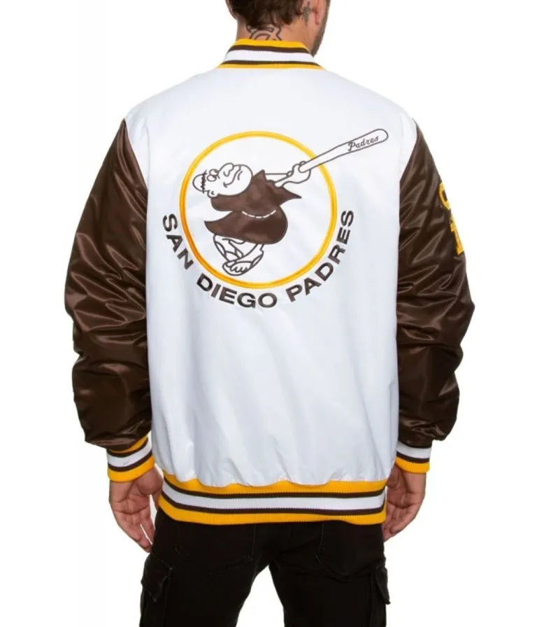 San Diego Padres White and Brown Satin Full-Snap Men's Jacket