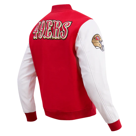 San Francisco 49ers Mash Up Retro Classic Red Wool & White Genuine Leather Sleeves Men's Varsity Letterman Jacket