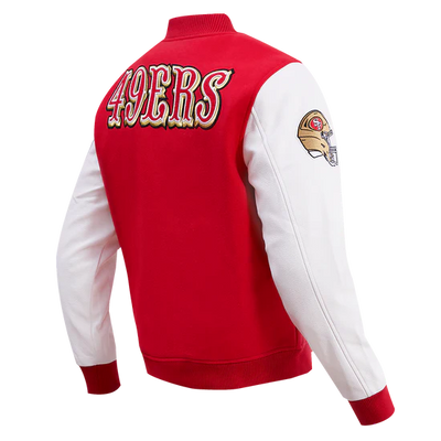 San Francisco 49ers Mash Up Retro Classic Red Wool & White Genuine Leather Sleeves Men's Varsity Letterman Jacket