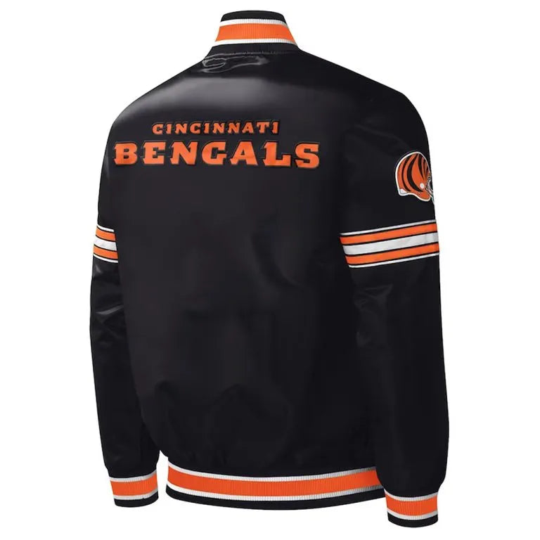 Cincinnati Bengals Midfield Full-Snap Varsity Black Satin Men's Bomber Jacket