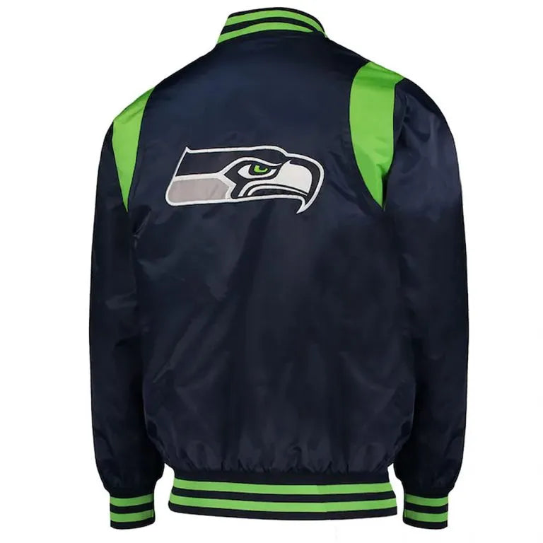 Seattle Seahawks College Prime Time Full-Snap Varsity Navy Blue Satin Men's Bomber Jacket
