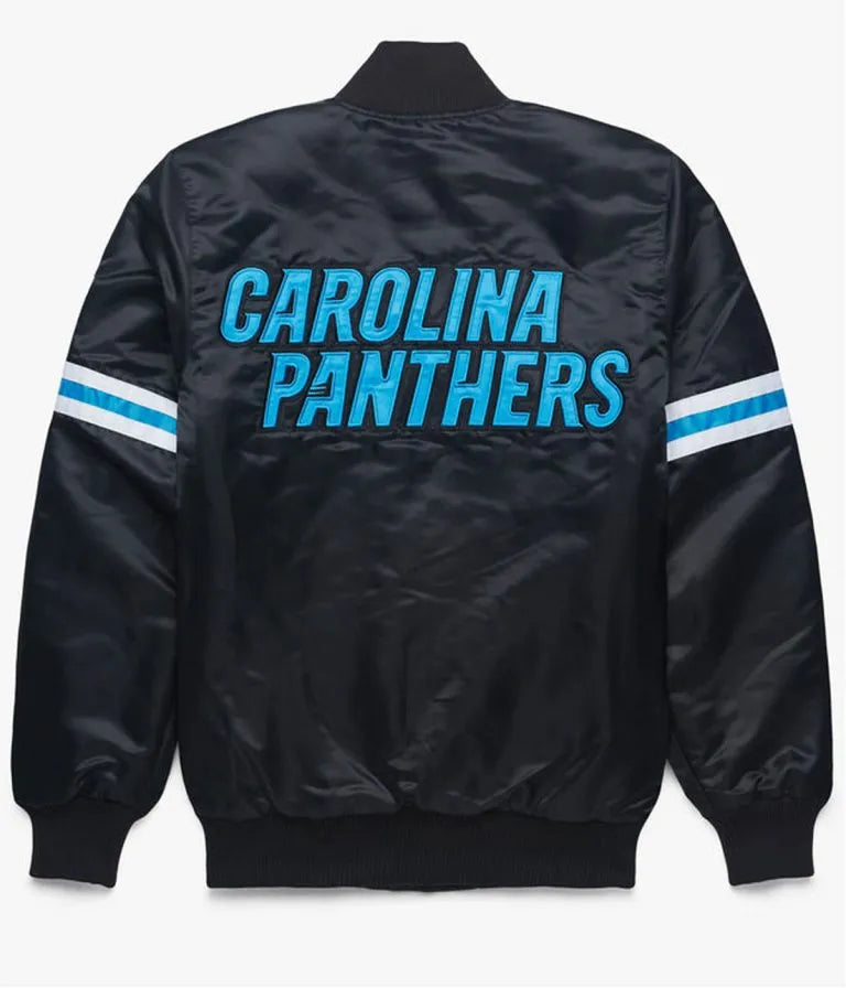 Carolina Panthers Full-Snap Varsity Black Satin Men's Bomber Jacket