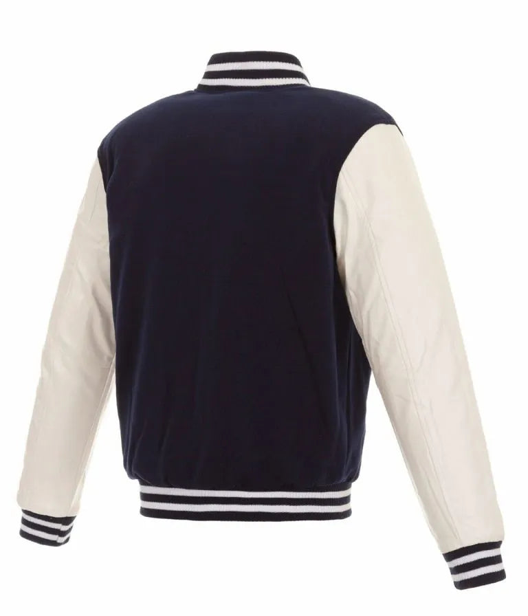Washington Nationals  Navy Blue Wool & White Leather Sleeves Varsity Men's Jacket