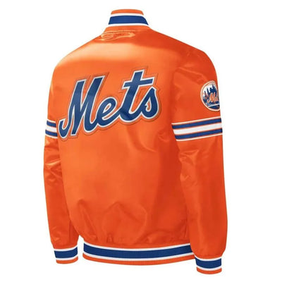 New York Mets Midfield Full-Snap Varsity Orange Satin Men's Jacket