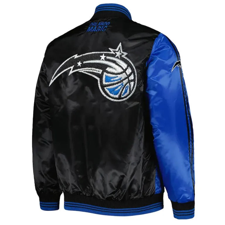 Orlando Magic Fast Break Full-Snap Varsity Black and Blue Satin Men's Bomber Jacket