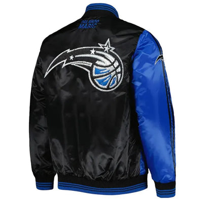 Orlando Magic Fast Break Full-Snap Varsity Black and Blue Satin Men's Bomber Jacket