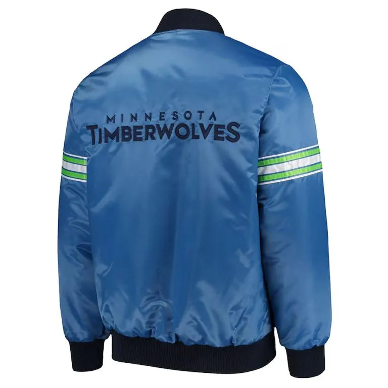 Minnesota Timberwolves The Draft Pick Full-Snap Varsity Blue Satin Men's Bomber Jacket