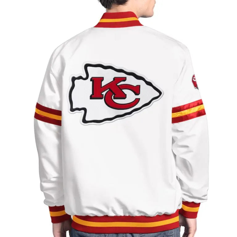 Kansas City Chiefs Scout Full-Snap Varsity White Satin Men's Bomber Jacket
