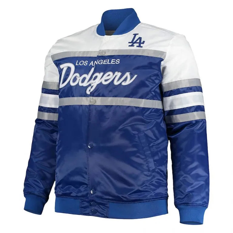 LA Dodgers Coaches Royal Blue/Gray Satin Men's Jacket