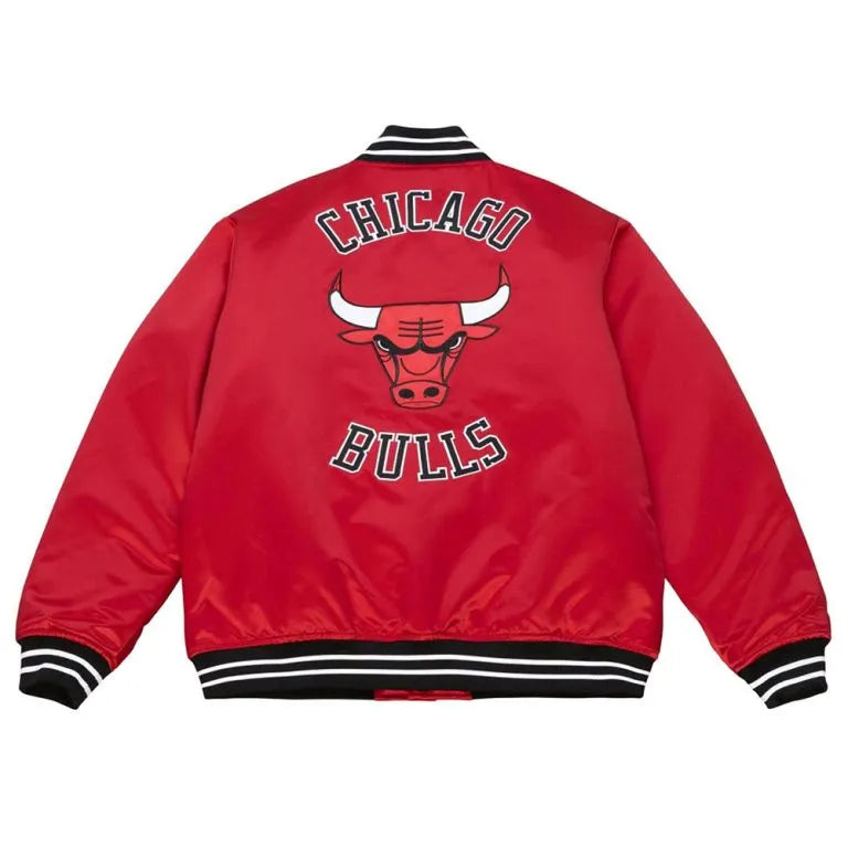Chicago Bulls Heavyweight Full-Snap Varsity Red Satin Men's Bomber Jacket