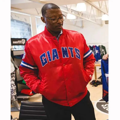 New York Giants 25th Anniversary Full-Snap Varsity Red Satin Men's Bomber Jacket