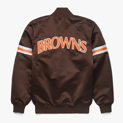 Cleveland Browns Gridiron Full-Snap Varsity Brown Satin Men's Bomber Jacket