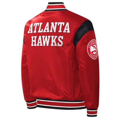 Atlanta Hawks Force Play Full-Snap Varsity Red Satin Men's Bomber Jacket