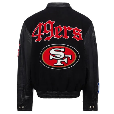 JH San Francisco 49ers Black Wool & Genuine Leather Sleeves Men's Varsity Letterman Jacket