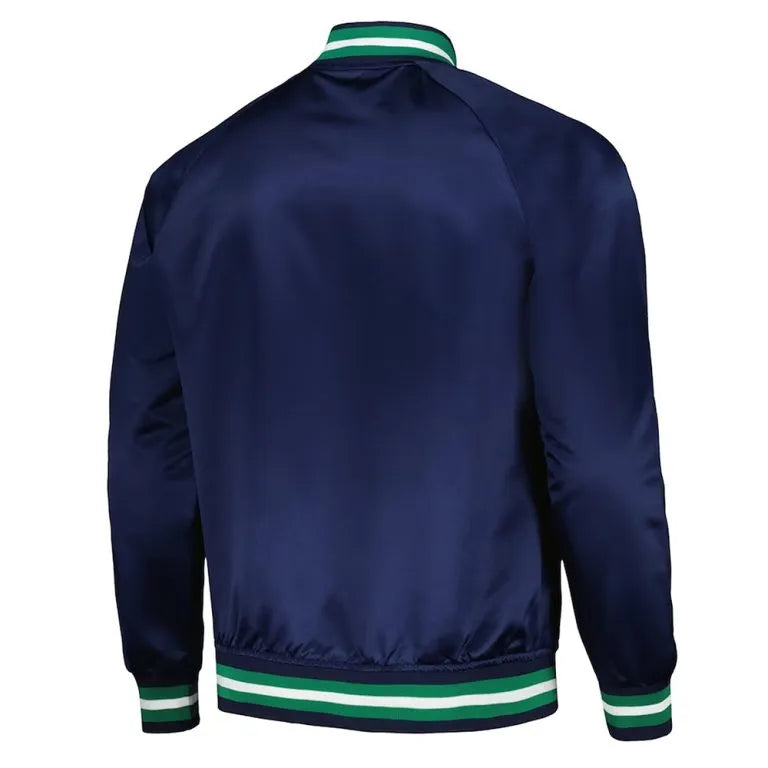Dallas Mavericks Hardwood Classics Full-Snap Varsity Navy Blue Satin Men's Bomber Jacket