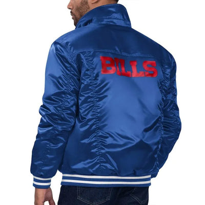 Buffalo Bills Silver Tab Trucker Full-Snap Royal Blue Satin Men's Jacket