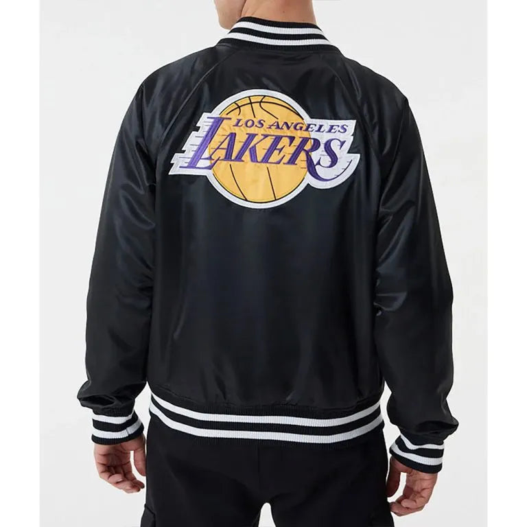 NBA Los Angeles Lakers Full-Snap Varsity Black Satin Men's Bomber Jacket