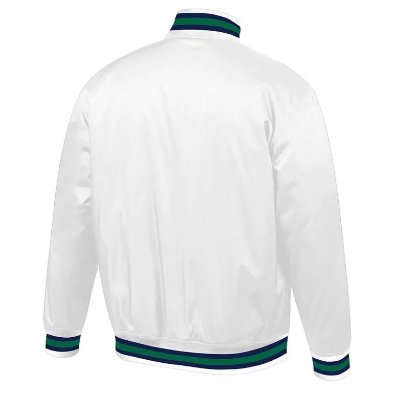 Dallas Mavericks Hardwood Classic Lightweight Full-Snap Varsity White Satin Men's Bomber Jacket