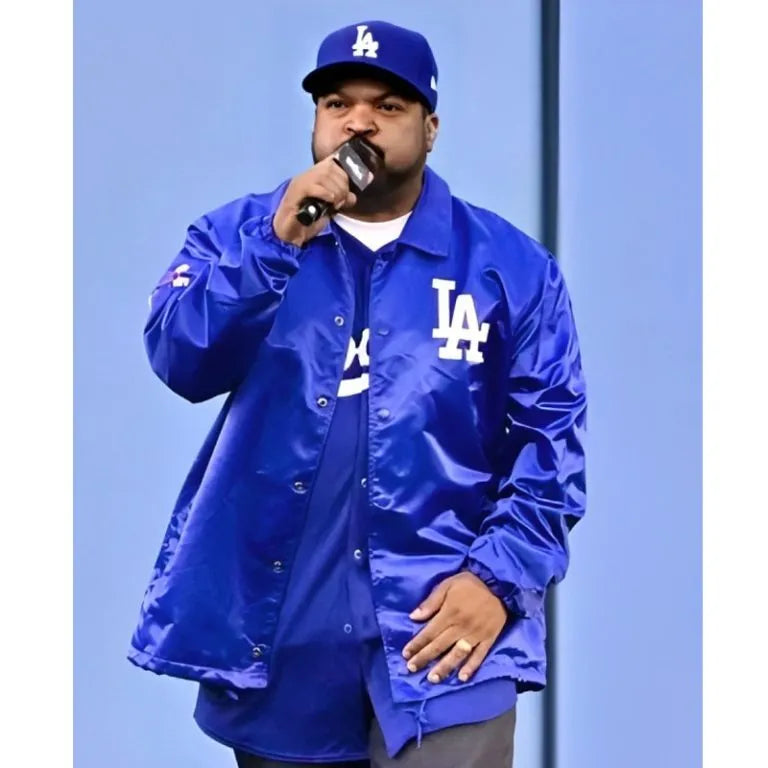 Los Angeles Dodgers Ice Cube Full-Snap Satin Blue Men's Jacket