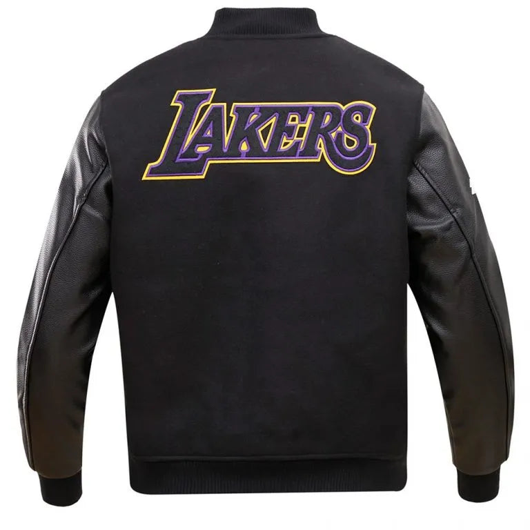 Los Angeles Lakers Classic Varsity Black Wool & Genuine Leather Sleeves Men's Letterman Jacket