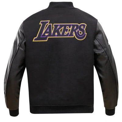 Los Angeles Lakers Classic Varsity Black Wool & Genuine Leather Sleeves Men's Letterman Jacket