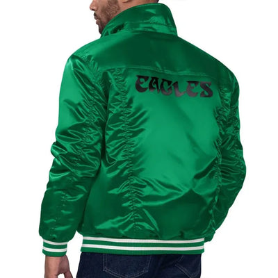 Philadelphia Eagles Silver Tab Trucker Full-Snap Varsity Green Satin Men's Bomber Jacket