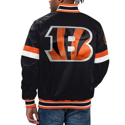 Cincinnati Bengals Home Game Full-Snap Varsity Black Satin Men's Bomber Jacket