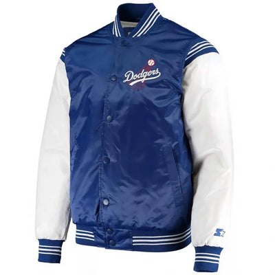 LA Dodgers Enforce White and Blue Satin Varsity Full-Snap Men's Jacket