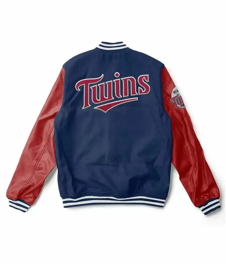 Minnesota Twins Blue Wool & Red Leather Sleeves Varsity Men's Jacket