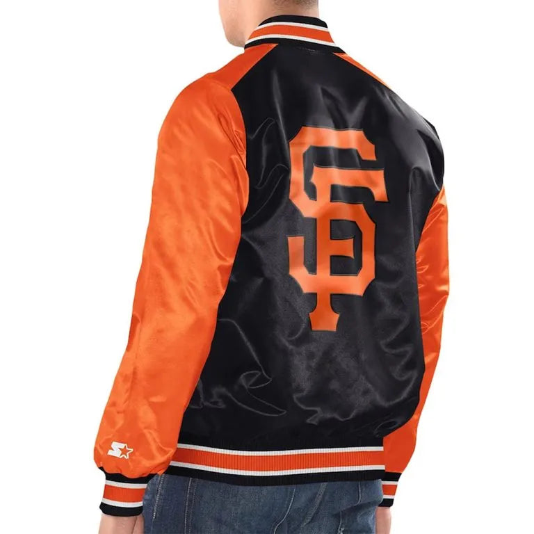 San Francisco Giants Renegade Varsity Full-Snap Black/Orange Satin Men's Jacket