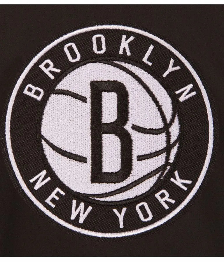 Brooklyn Nets Workwear Full-Snap Varsity Black Cotton Men's Bomber Jacket