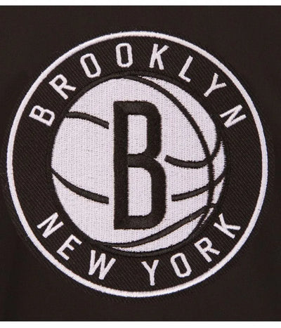 Brooklyn Nets Workwear Full-Snap Varsity Black Cotton Men's Bomber Jacket