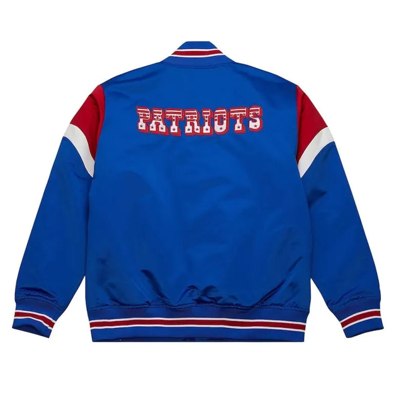 New England Patriots Midweight Full-Snap Varsity Royal Blue Satin Men's Bomber Jacket