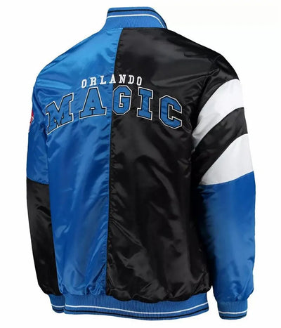 Orlando Magic 75th Anniversary Leader Full-Snap Varsity Color Block Satin Men's Bomber Jacket