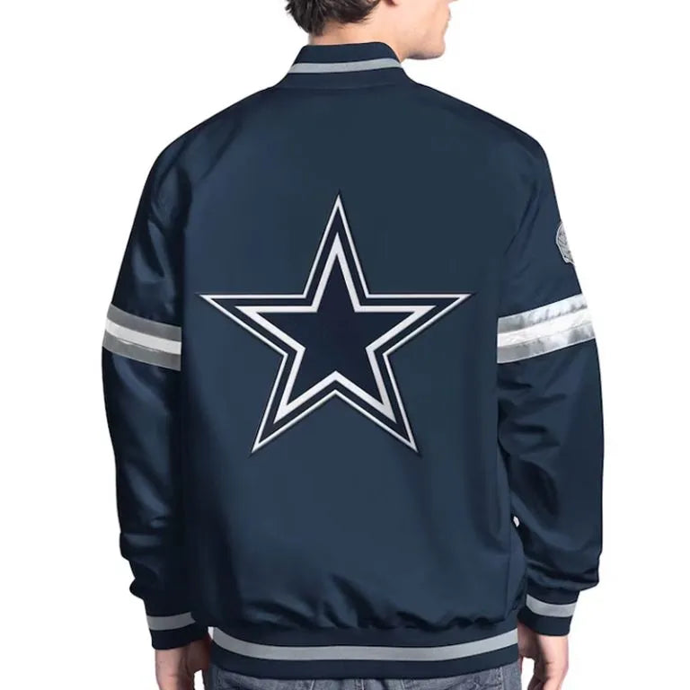 Dallas Cowboys Scout Full-Snap Varsity Navy Blue Satin Men's Bomber Jacket
