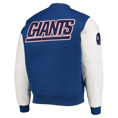 New York Giants Logo Royal Blue Wool & White Genuine Leather Sleeves Men's Varsity Letterman Jacket