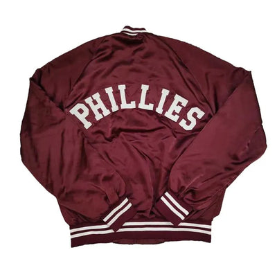 90’s Philadelphia Phillies Maroon Satin Bomber Full-Snap Men's Jacket