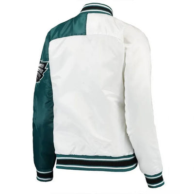 Philadelphia Eagles Hometown Full-Snap Varsity Midnight Green and White Satin Men's Bomber Jacket